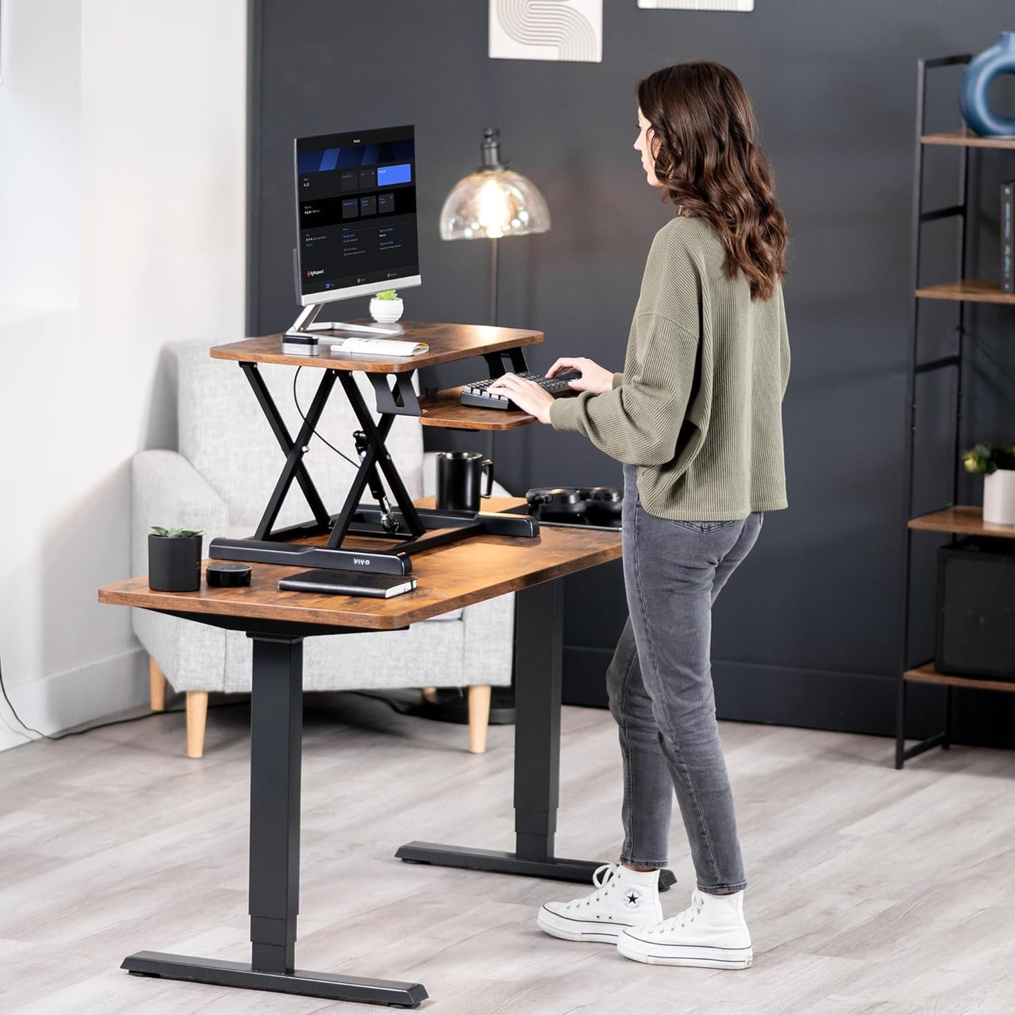 VIVO 26 inch Desk Converter, K Series, Height Adjustable Sit to Stand Riser, Dual Monitor and Laptop Workstation with Keyboard Tray, Black, DESK-V026KB