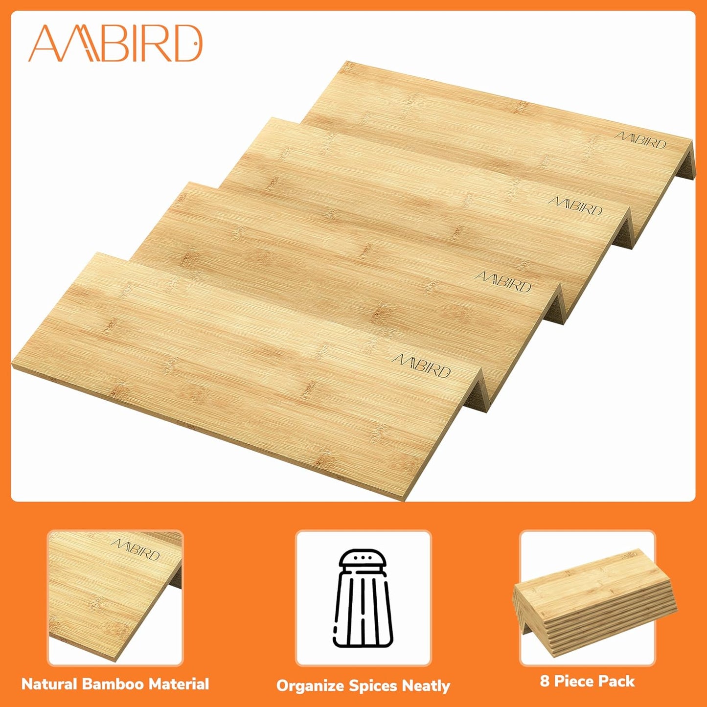 AMBIRD Spice Drawer Organizer, 4 Tier-2 Set Clear Spice Rack Tray Expandable From 11'' to 22'', Seasoning Organizer with non-slip tape for Kitchen, Cabinet, Drawers, Countertop(JARS NOT INCLUDED)