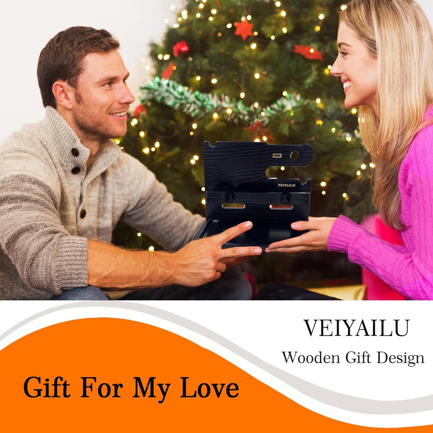 VEIYAILU Gifts for Men Women Dad Husband Boyfriend Wood Phone Docking Station Nightstand Organizer for Men Birthday Gifts (Dark Brown)