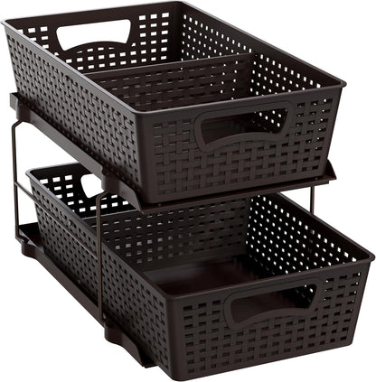 Simple Houseware 2 Tier Bathroom Organizer Tray Pull-Out Sliding Drawer, Under Sink Storage, Black