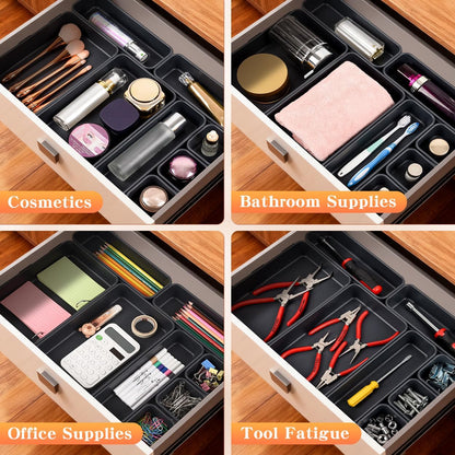 8PCS Plastic Interlocking Drawer Organizer, 3 Sizes Versatile Desk Drawer Organizer Trays, Drawer Dividers, Organization and Storage Bins for Tools, Office, Jewelries, Kitchen Utensils and Makeup