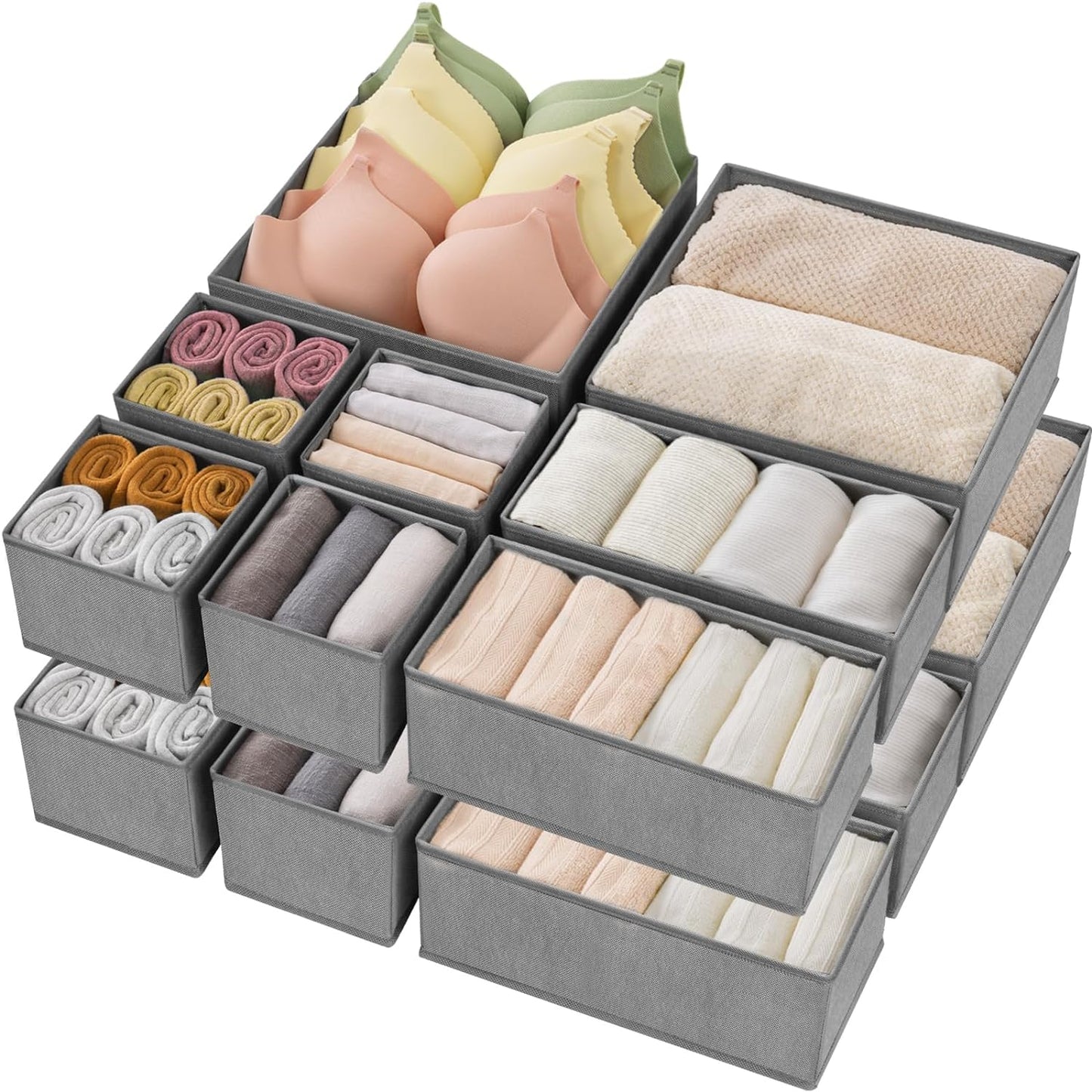 Criusia Drawer Organizer Clothes, 8 Pack Underwear Organizer, Foldable Closet Organizers and Storage Dresser Dividers for Clothes, Socks, Scarves, Ties (Gray)