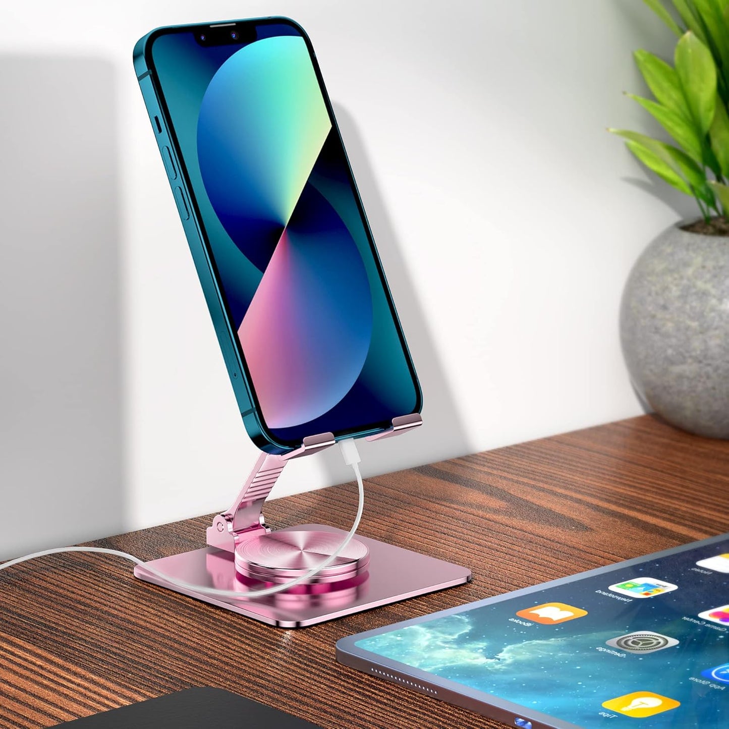 360 Rotatable Foldable Phone Stand for Desk,Fully Adjustable Desktop Phone Holder Cradle Dock Compatible with iPhone 17 16 15 14 13 12 11 Pro Max,Tablets,All Phones(Pink)