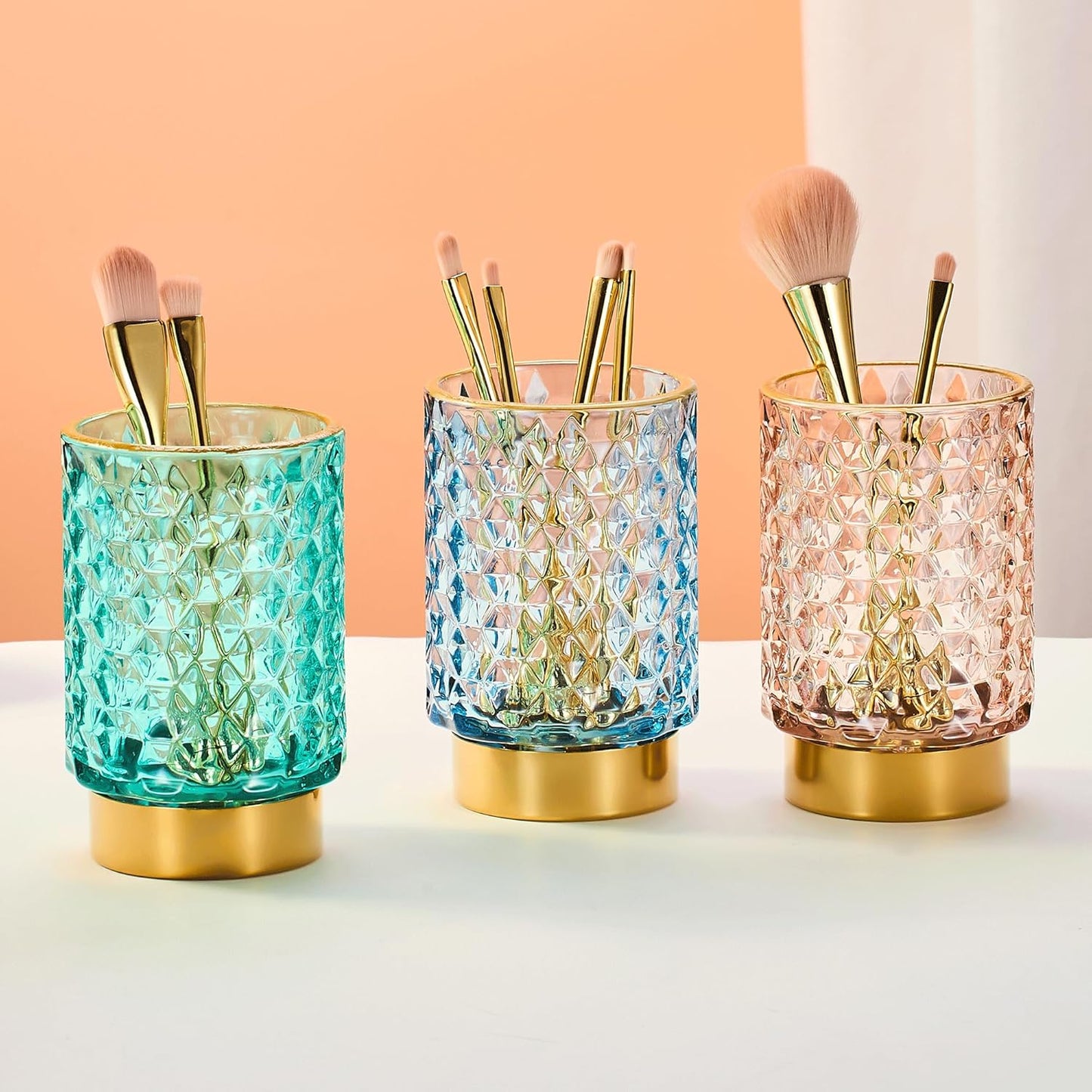 Makeup Brush Holder Organizer,Toothbrush Holders,Desk Pen Pencil Holder,Multifunctional Vintage Glass Brush Cup（A46-6-US）