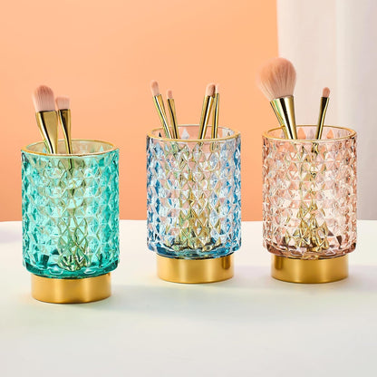 Makeup Brush Holder Organizer,Toothbrush Holders,Desk Pen Pencil Holder,Multifunctional Vintage Glass Brush Cup（A46-6-US）