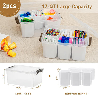 Citylife 17 QT Plastic Storage Bins Clear Storage Box with Lids Multipurpose Stackable Storage Containers for Organizing Tool, Craft, Crayon