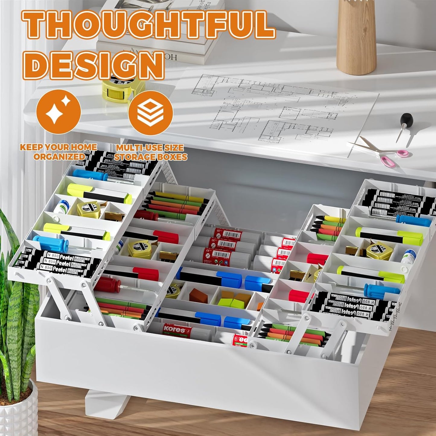 3 Tier Drawer Organizer - Expandable Junk Drawer Organizers Smart Office Supply Organizer, Folding Drawer Storage Multi-level Desk Organizer for Makeup,Jewelry,Cosmetics,Kitchen Storage (1 Row 3 Tier)