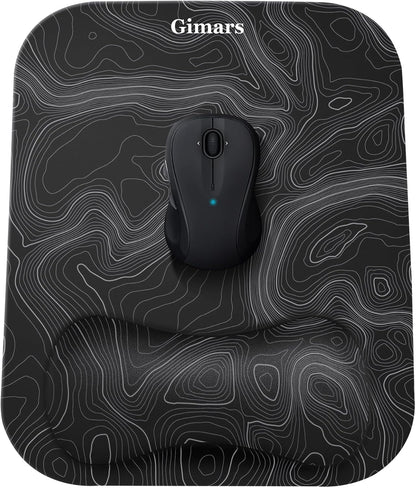 Gimars Elongate Smooth Lycra Fabric Ergonomic Mouse Pad Wrist Support, Gel Memory Foam Cushion Set Keyboard Wrist Rest Support, Pain Relieve for Computer, Laptop, Office, School, Home, Gaming, Black