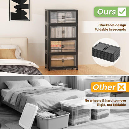 SAILUN 145Gal/580Qt Collapsible & Stackable Storage Bins with Door & a Lid,Perfect for Blanket Storage, Pillow Organizer, Bedroom Closet & Living Room, Black 26" W x 17" D x 71" H