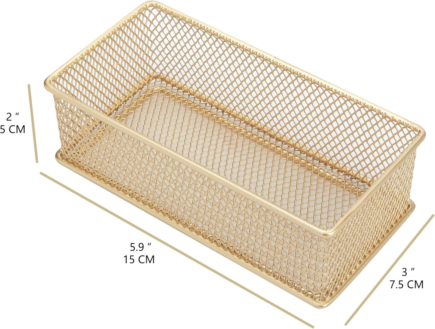 Annova Stackable Mesh Drawer Cabinet and Shelf Organizer Bins Storage Basket School Office Supply Holder Tray- Set of 2 (Gold, 3x3x2 Inch)