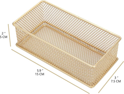 Annova Stackable Mesh Drawer Cabinet and Shelf Organizer Bins Storage Basket School Office Supply Holder Tray- Set of 2 (Gold, 3x3x2 Inch)