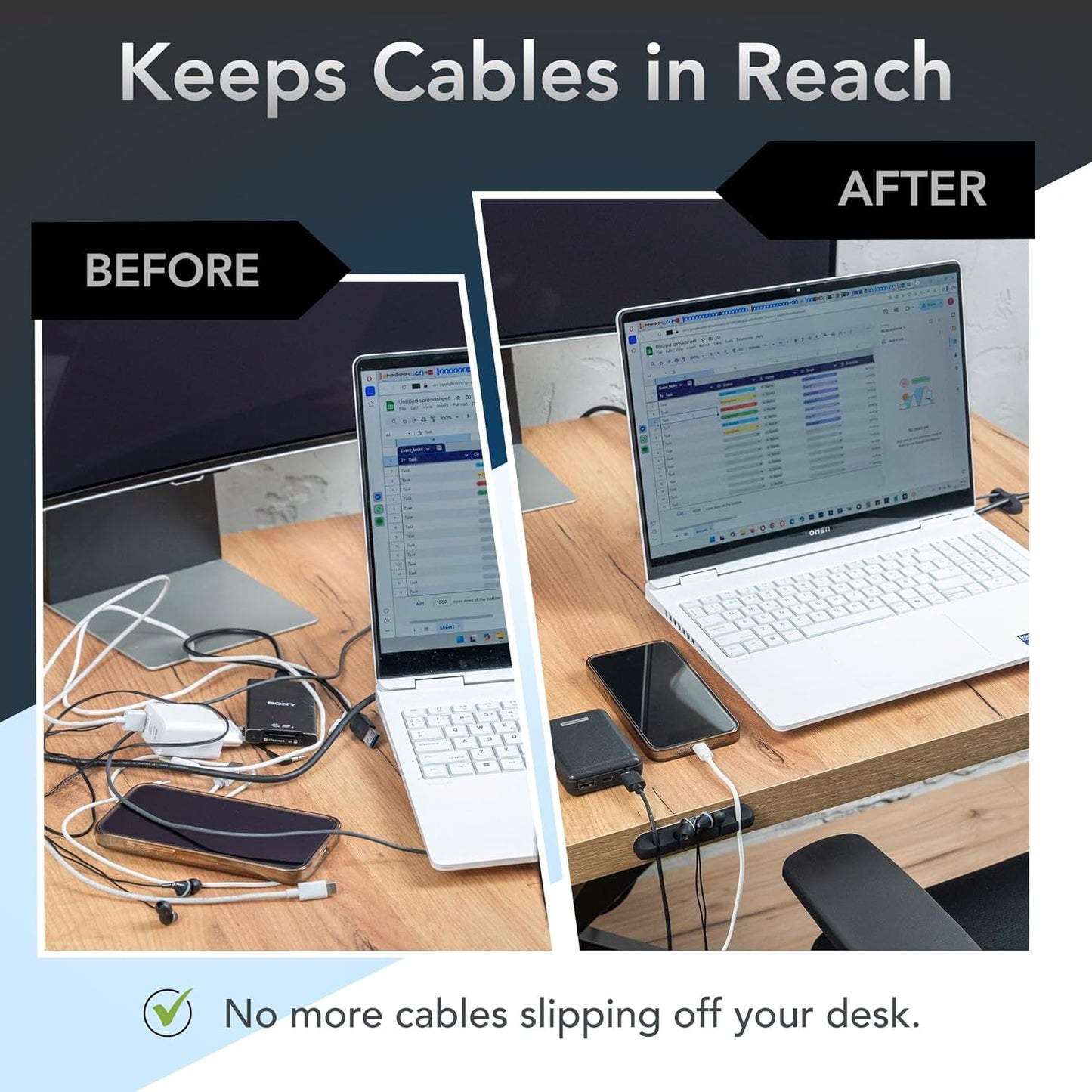 Cable Organizer Clips 5-Pack – Strong Adhesive Cord Holders for Desk, Wall & Home – Mixed Slot Sizes (1, 2, 3, 5, 7)