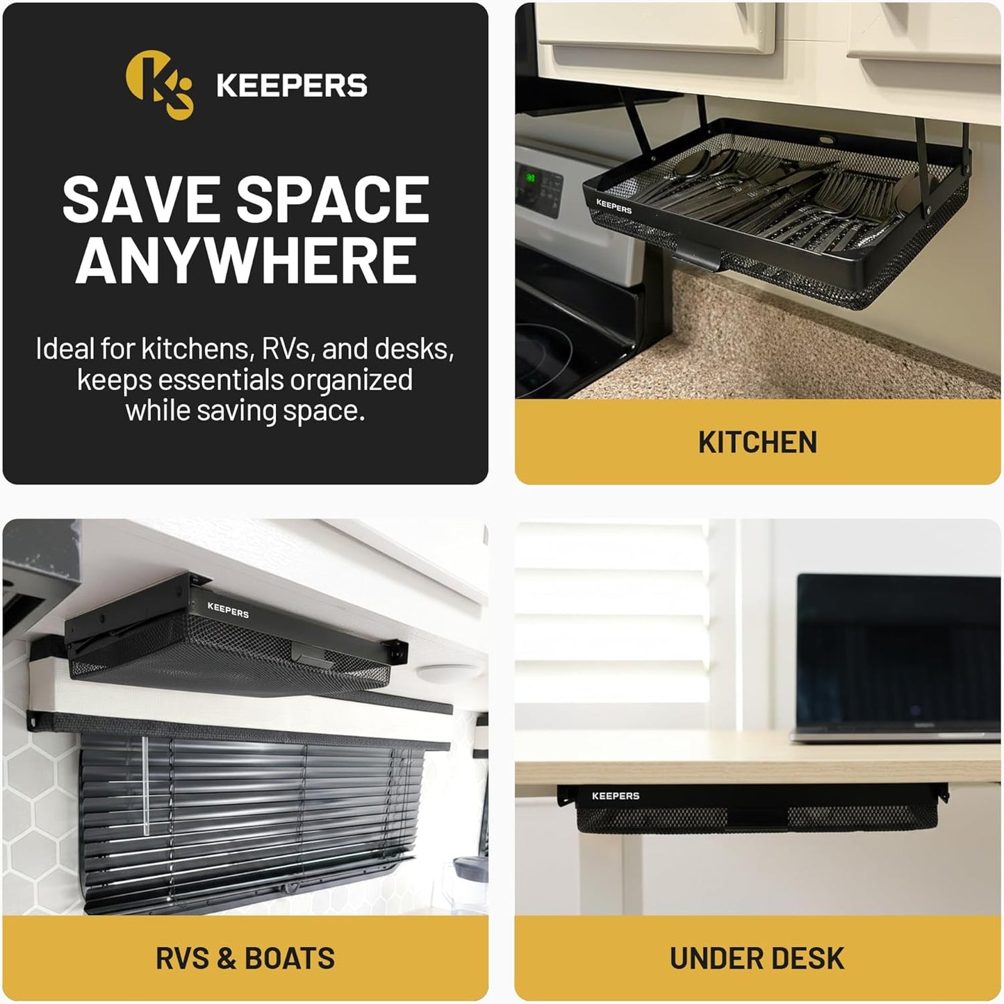 KEEPERS - Under Desk Drawer Slide Out – Metal Under Desk Storage Drawer for Office, Home, RV, Kitchen – Slim Under Table Attachment with Easy DIY Mount - Under Desk Organizer - Fits in 11x10x2In
