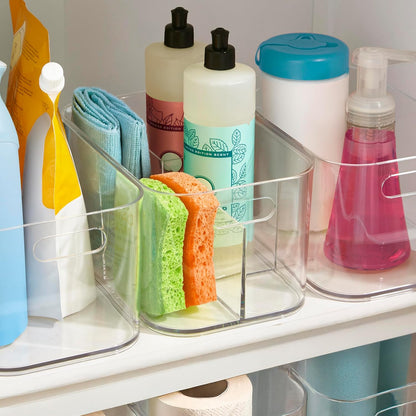 STORi Bliss 5-Compartment Plastic Cosmetics Storage Organizer, Set of 2 | Clear | Rectangular Divided Makeup Bin & Vanity Caddy with Pass-Through Handles | Round Corner Design | Made in USA