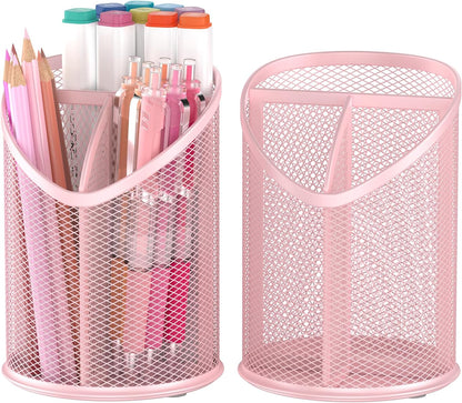 Delifox 2 Pack Pen Holder Mesh Round Pencil (White)