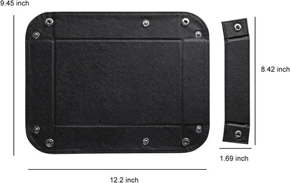 BONNY DODO Valet Tray for Men PU Leather Tray Organizer with Partition, Storage Keys, Watch & Practical Storage for Table Nightstand Living Room Bedroom (Dark Brown-Square)