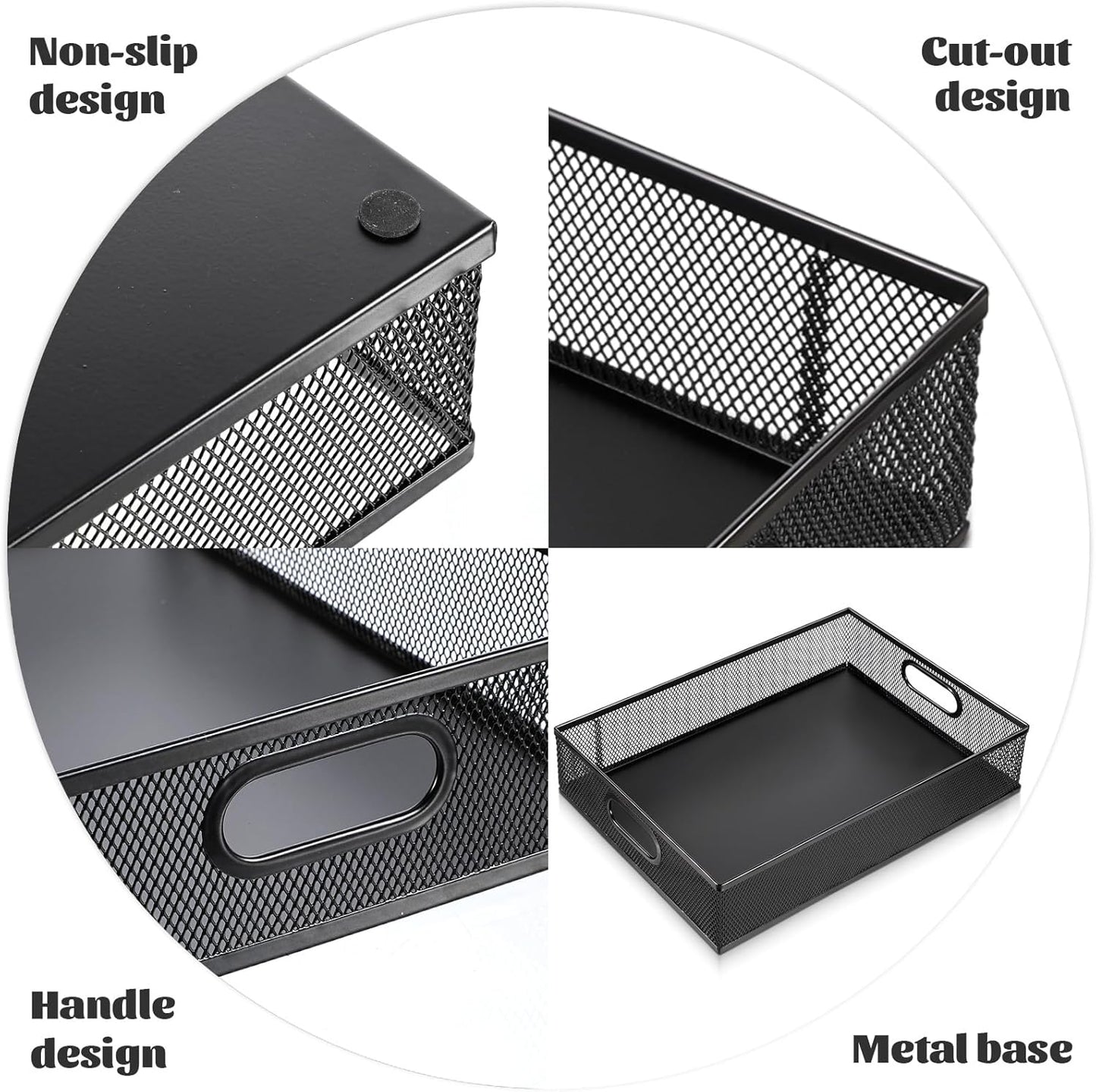 Desk Drawer Organizer, A4 Large Black Mesh Drawer Organizer Portable Desk Paper Letter Mail Basket Tray Versatile Metal Wire Storage Tray with Handle for Home Office Organizing Supplies, 13 X 9 Inches