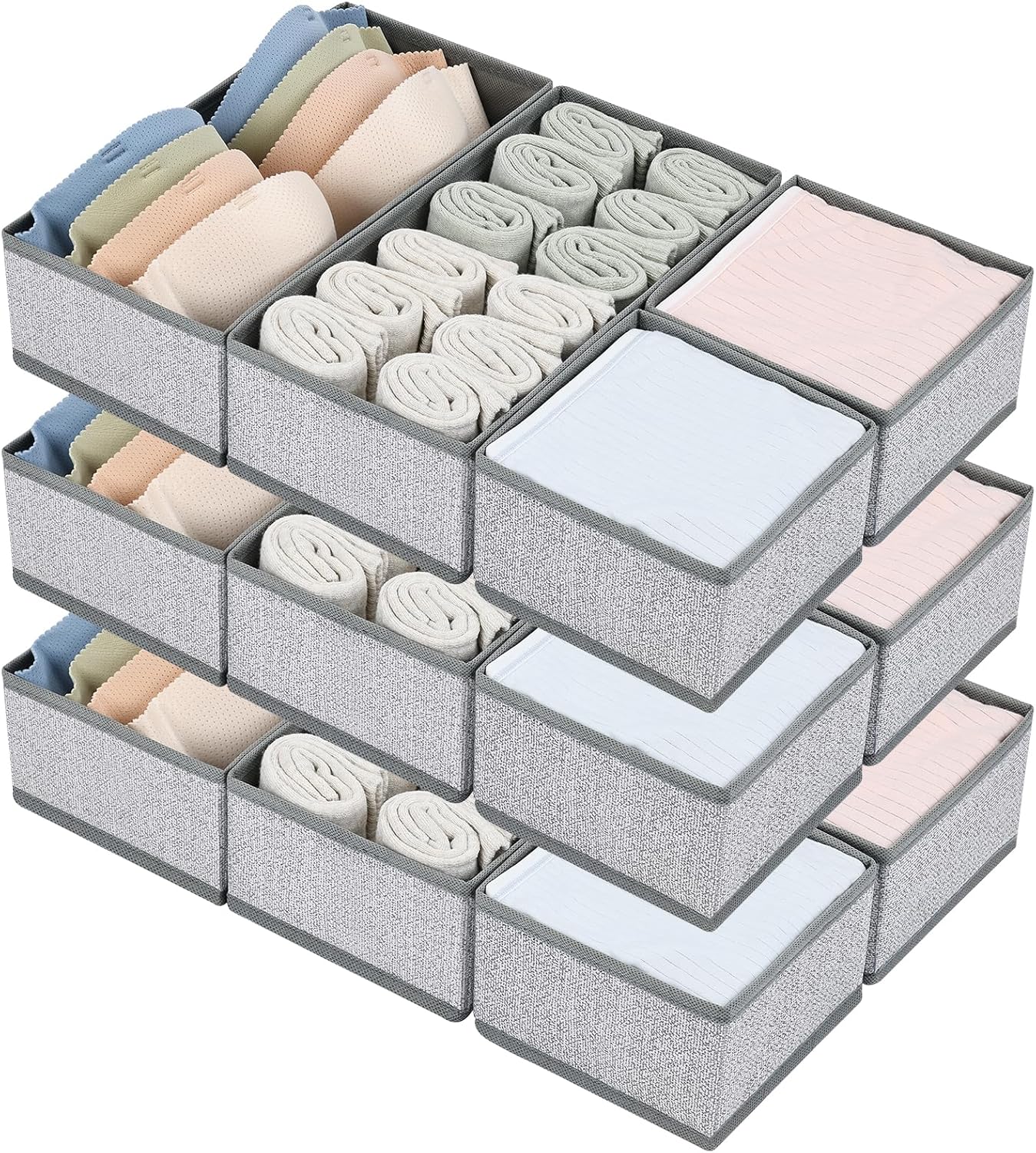 DIMJ Drawer Organizers Clothes, Dresser Organizer Bins for Baby Clothes,Underwear and Sock, Fabric Closet Organization and Storage Boxs, Drawer Dividers for Nursery, Clothing, Tie - 4 Pack, Beige