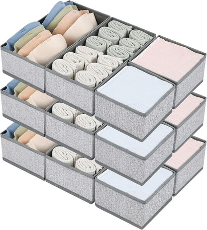 DIMJ Drawer Organizers Clothes, Dresser Organizer Bins for Baby Clothes,Underwear and Sock, Fabric Closet Organization and Storage Boxs, Drawer Dividers for Nursery, Clothing, Tie - 4 Pack, Beige