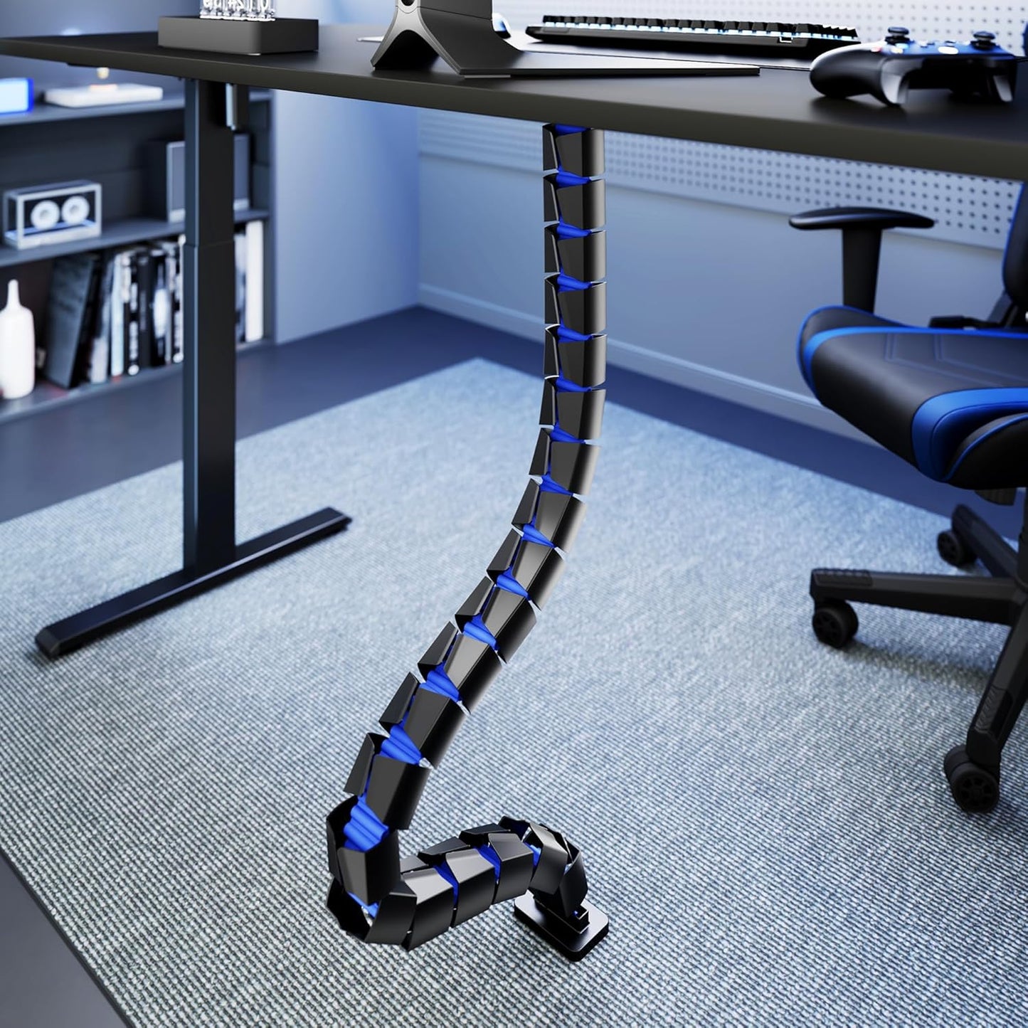 ARES WING Under Desk Cable Management Spine, Magnetic Vertebrae Cable Management for Standing Desk, Length Adjustable Cord Organizer with 20 Modular Vertebrae for Office and Gaming Desks, Red