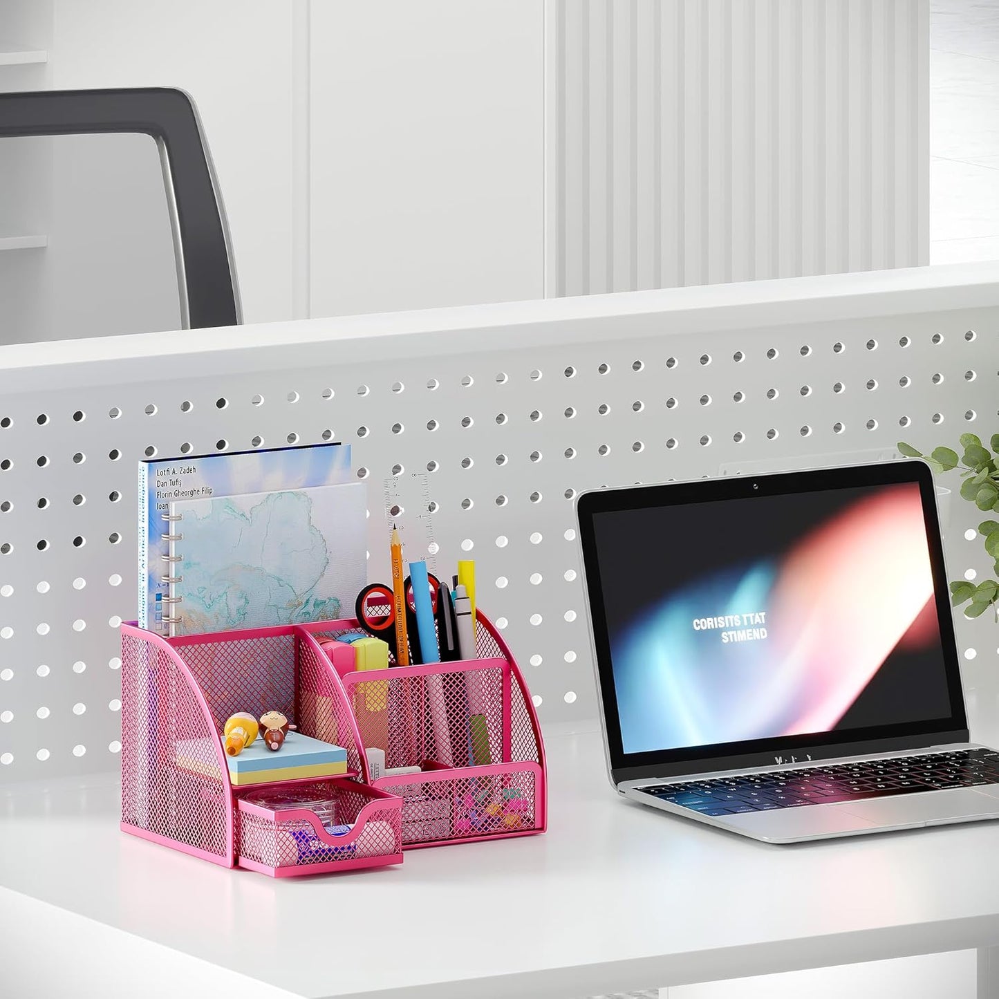 EasyPAG Mesh Desk Organizer with Drawer Multi-functional Pen Holder Stationery Organizer for Office School Supplies 6 Compartments Dorm Organizers and Storage for Desk, Black