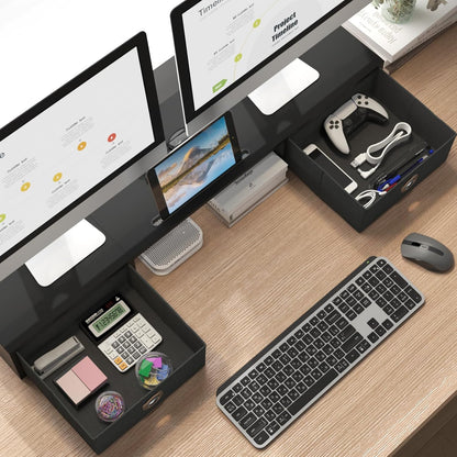 WESTREE Dual Monitor Stand Riser with Two Drawers, Extra Large Storage for 2 Monitors, Desktop Oraganizer Computer,Laptop,Screen,Printer,TV
