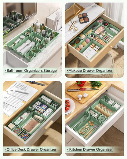KEMETHY 25 PCS Plastic Drawer Organizers Set, 4 Sizes Vanity Organizer, Makeup and Desk Drawer Organizer Trays, Organization and Storage for Makeup, Bathroom, Kitchen Utensils and Office (Black)