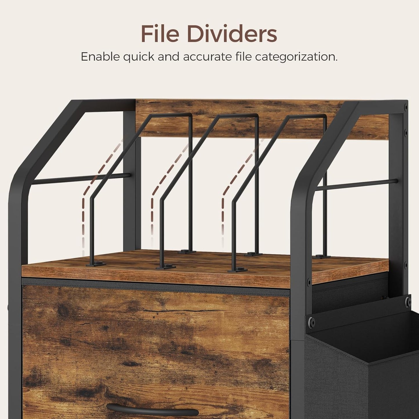 MAHANCRIS Small File Cabinet, Rolling Filing Cabinet for Under Desk with Divider, Single Non-Woven Fabric Drawer File Organizer for A4/Letter Size Documents, Under Desk Storage, Rustic Brown FCHR3001