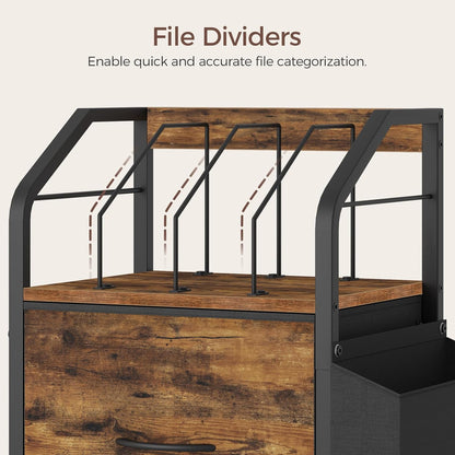 MAHANCRIS Small File Cabinet, Rolling Filing Cabinet for Under Desk with Divider, Single Non-Woven Fabric Drawer File Organizer for A4/Letter Size Documents, Under Desk Storage, Rustic Brown FCHR3001
