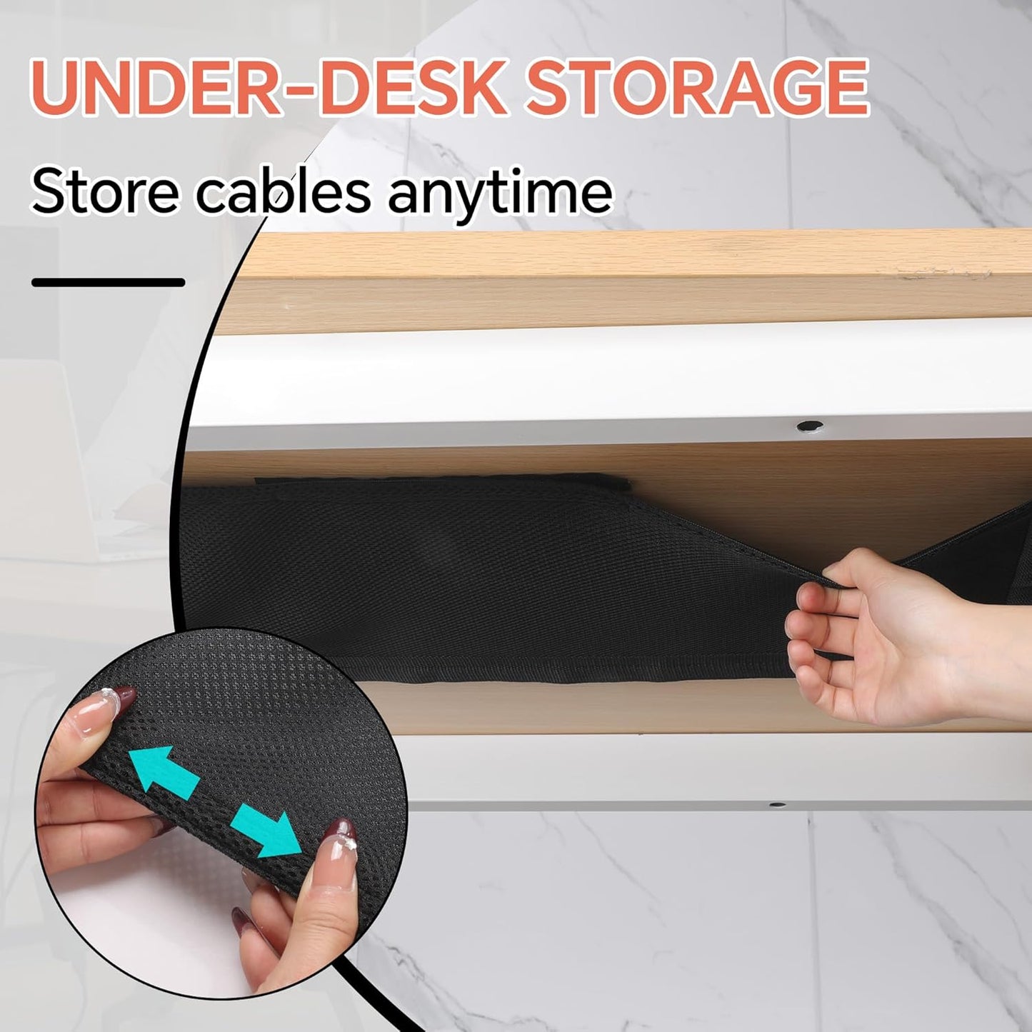 MABOZOO Under Desk Privacy Panel with Cable Management Net, Self Adhesive Desk Skirt with Cord Organizer for Home Office, Standing Desk, Wire Management Under Desk Accessories (Black)