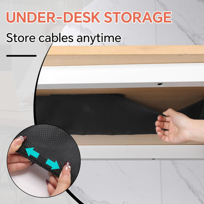 MABOZOO Under Desk Privacy Panel with Cable Management Net, Self Adhesive Desk Skirt with Cord Organizer for Home Office, Standing Desk, Wire Management Under Desk Accessories (Black)
