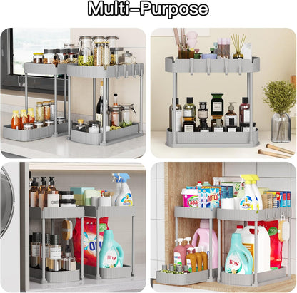 Ukeetap Multi-Purpose Pull-Out Storage Organizers, Under Sink/Cabinet Organizers and Storage for Bathroom & Kitchen, Black, 12.8 Inches, 2 Packs