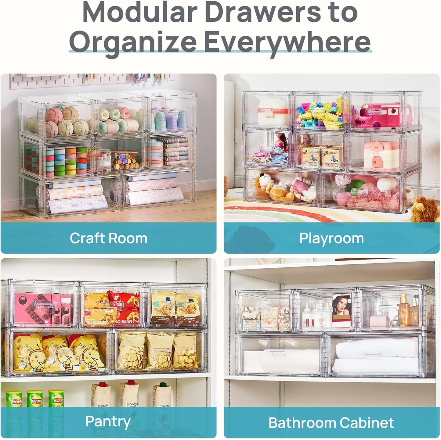 Vtopmart 2 Pack Large Clear Stackable Storage Drawers 27QT, Easily Assemble Plastic Closet Storage Bins, Dust-Proof UnderBed Organizer for Clothing, Sweater Organization