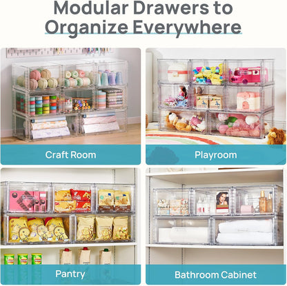 Vtopmart 2 Pack Large Clear Stackable Storage Drawers 27QT, Easily Assemble Plastic Closet Storage Bins, Dust-Proof UnderBed Organizer for Clothing, Sweater Organization