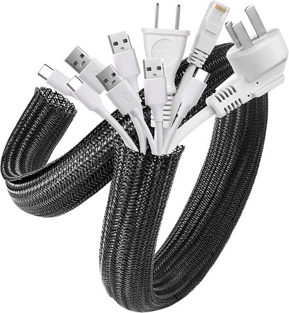 AGPTEK White Cable Sleeve, 2 Pack 5ft - 1.2 Inch Cable Management, Desk Cord Cover Organizer Wire Hider for Computer TV Wire Loom Tubing, Pet Proof Cord Protector from Cat Dog Chewing, White