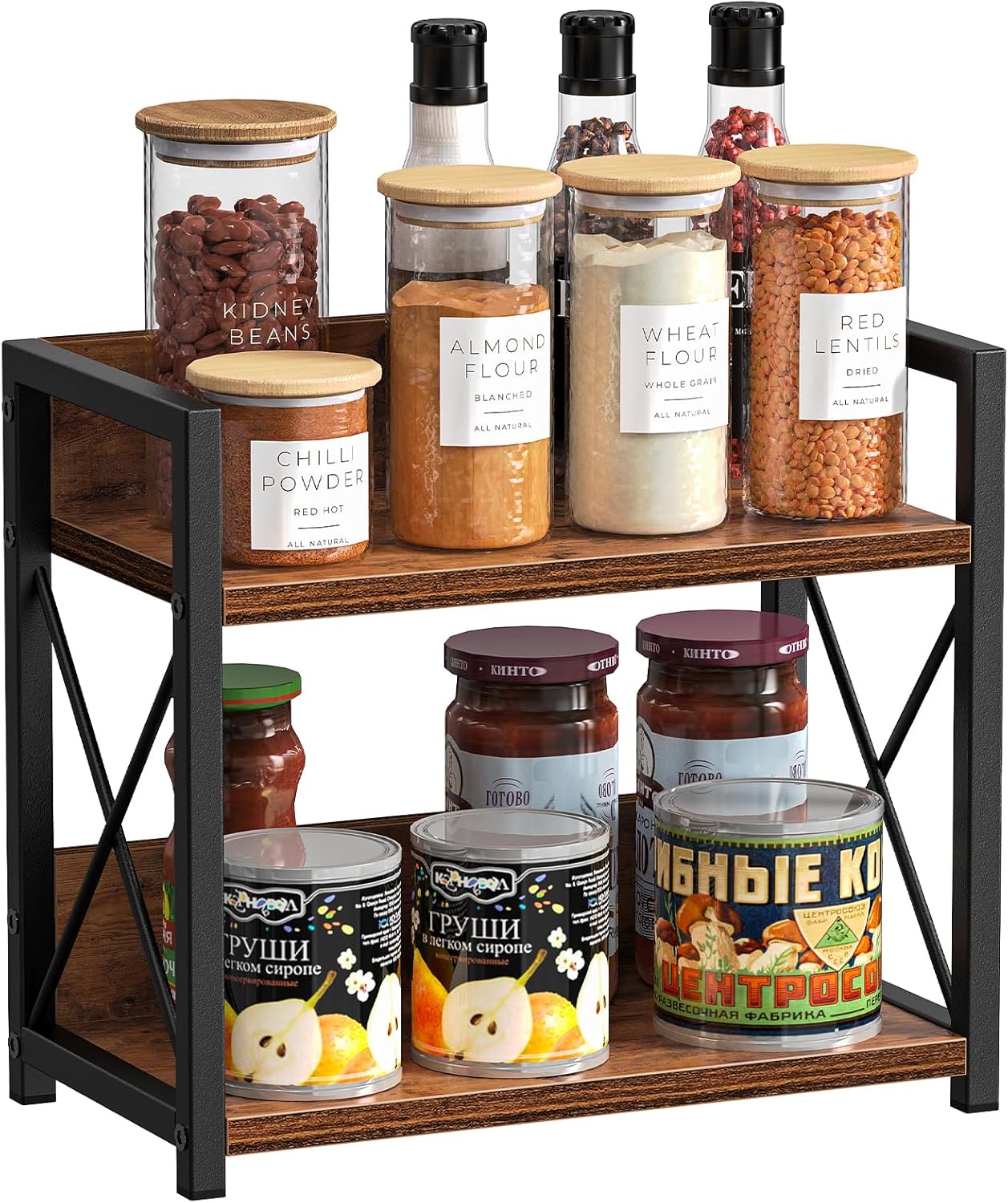 Giikin Countertop Shelf Organizer, 2 Tier Kitchen Spice Rack Organizer for Countertop, Wood Coffee Counter Shelf Organizer for Home (Bamboo, S)