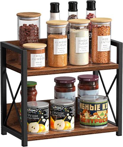 Giikin Countertop Shelf Organizer, 2 Tier Kitchen Spice Rack Organizer for Countertop, Wood Coffee Counter Shelf Organizer for Home (Bamboo, S)
