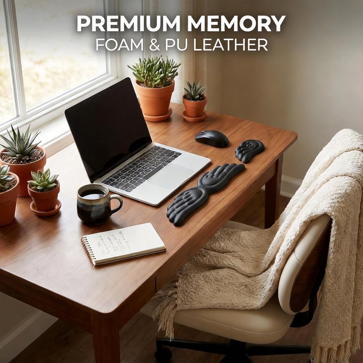 White Angel Wings Ergonomic Memory Foam Wrist Rest Computer Keyboard and Mouse Set Cute Gaming Keyboard Wrist Support pad PU Leather Surface Non-Slip and Waterproof Includes a Cleaning Brush