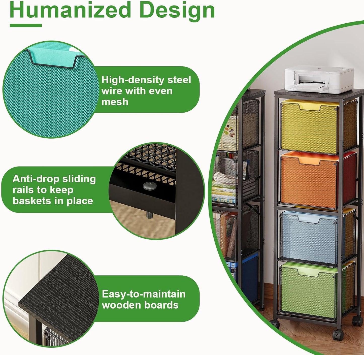 Sbanmao Rolling File Cart with 2 Storage Drawers, Mobile File Cabinet with Wheels, Hanging File Folder Organizer, Under Desk Storage, Printer Stand Utility Cart Filing Cabinet for Home Office,Black