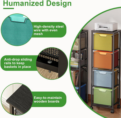 Sbanmao Rolling File Cart with 2 Storage Drawers, Mobile File Cabinet with Wheels, Hanging File Folder Organizer, Under Desk Storage, Printer Stand Utility Cart Filing Cabinet for Home Office,Black