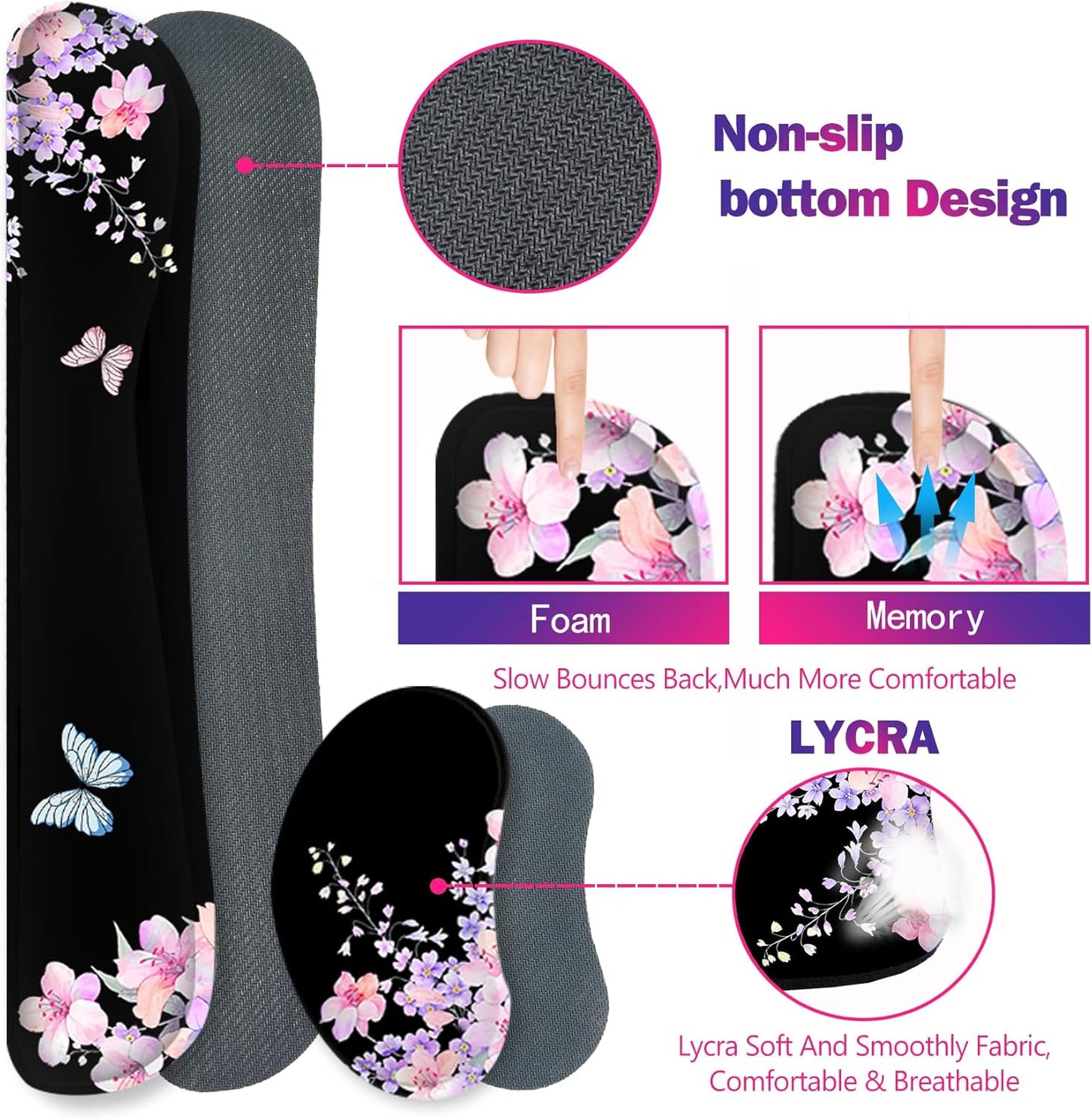 ArtSo Upgraded Wrist Rest Support for Mouse Pad & Keyboard, Ergonomic Gel Mousepad Non-Slip Rubber Base Home,Office Pain Relief, Easy Typing Cushion Neoprene, Soft Memory Foam, Purple Heart Butterfly