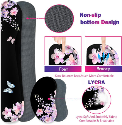 ArtSo Upgraded Wrist Rest Support for Mouse Pad & Keyboard, Ergonomic Gel Mousepad Non-Slip Rubber Base Home,Office Pain Relief, Easy Typing Cushion Neoprene, Soft Memory Foam, Purple Heart Butterfly