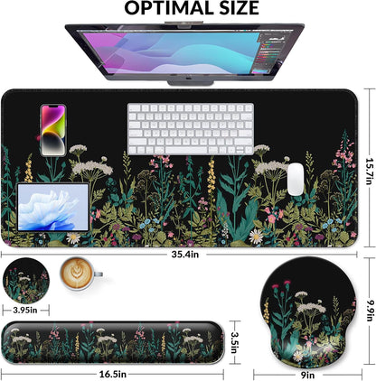 Desk Mat Set + Keyboard and Mouse Pad with Wrist Rest Support,4-in-1 Large Mousepad Computer Mats for Desktop Home & Office-Purple Butterflies