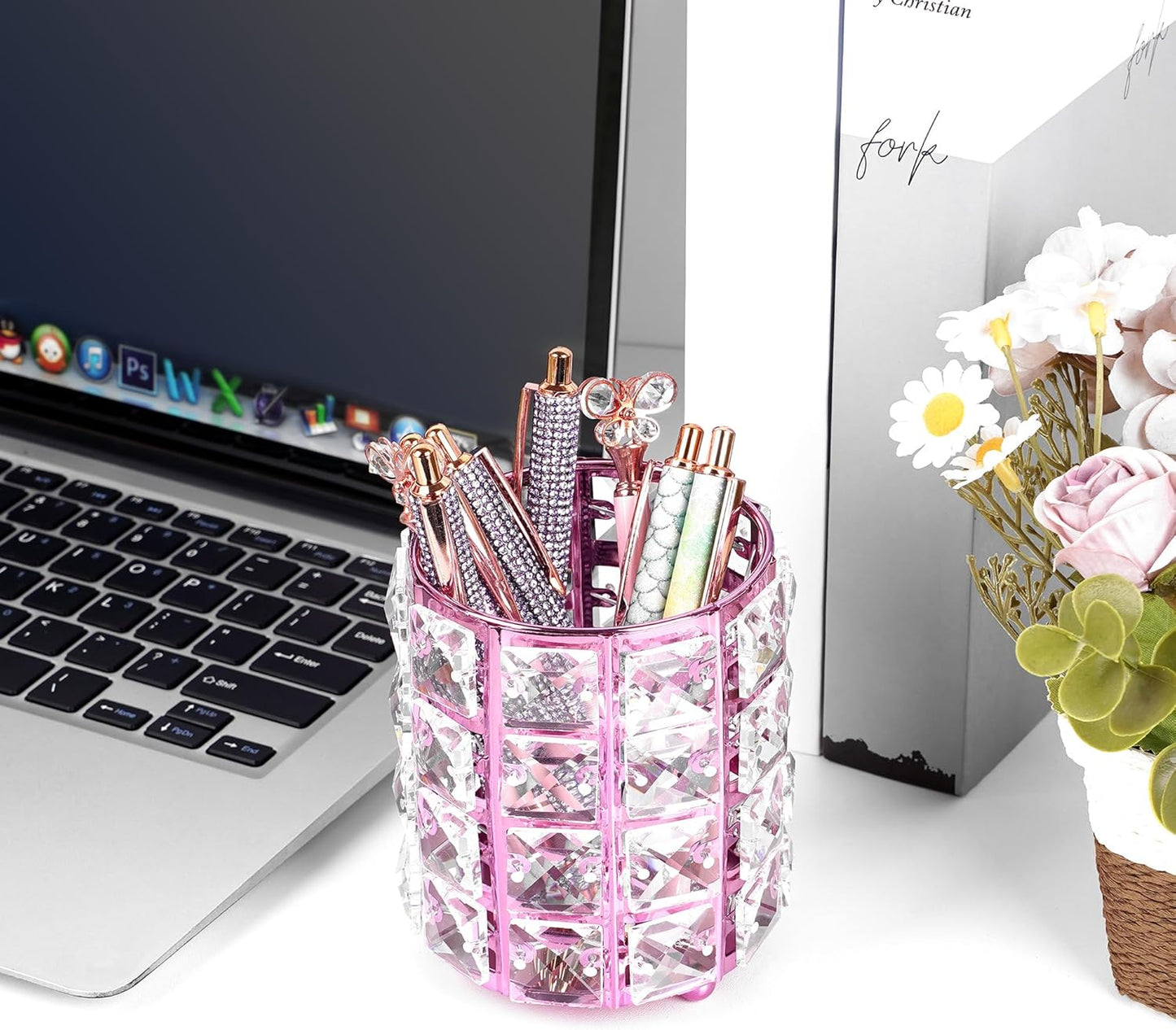 Crystal Pen Holder, Pencil Cups for Desk, Multi-Purpose Desktop Organizer, for Office Writing Desk (Gold)