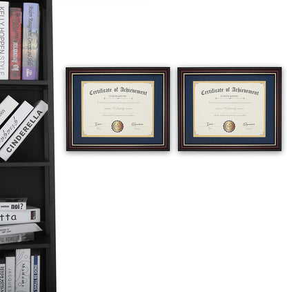 ELSKER&HOME Diploma Frame - Wide Solid Wood Frame - Black Velvet Golden Rim Mat - Semi-Tempered Glass - Includes Hanging Hardware and Desktop Easel(ONLY Display 11×14 Document/Certificate)