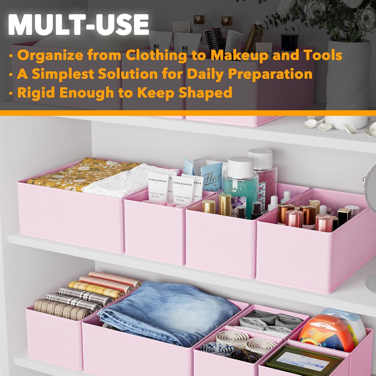 SpaceAid Drawer Organizer for Clothes, 18 Pack Dresser Drawer Organizer Bins, Closet Organizers and Storage Dividers for Clothing, Underwears, Socks (Beige)