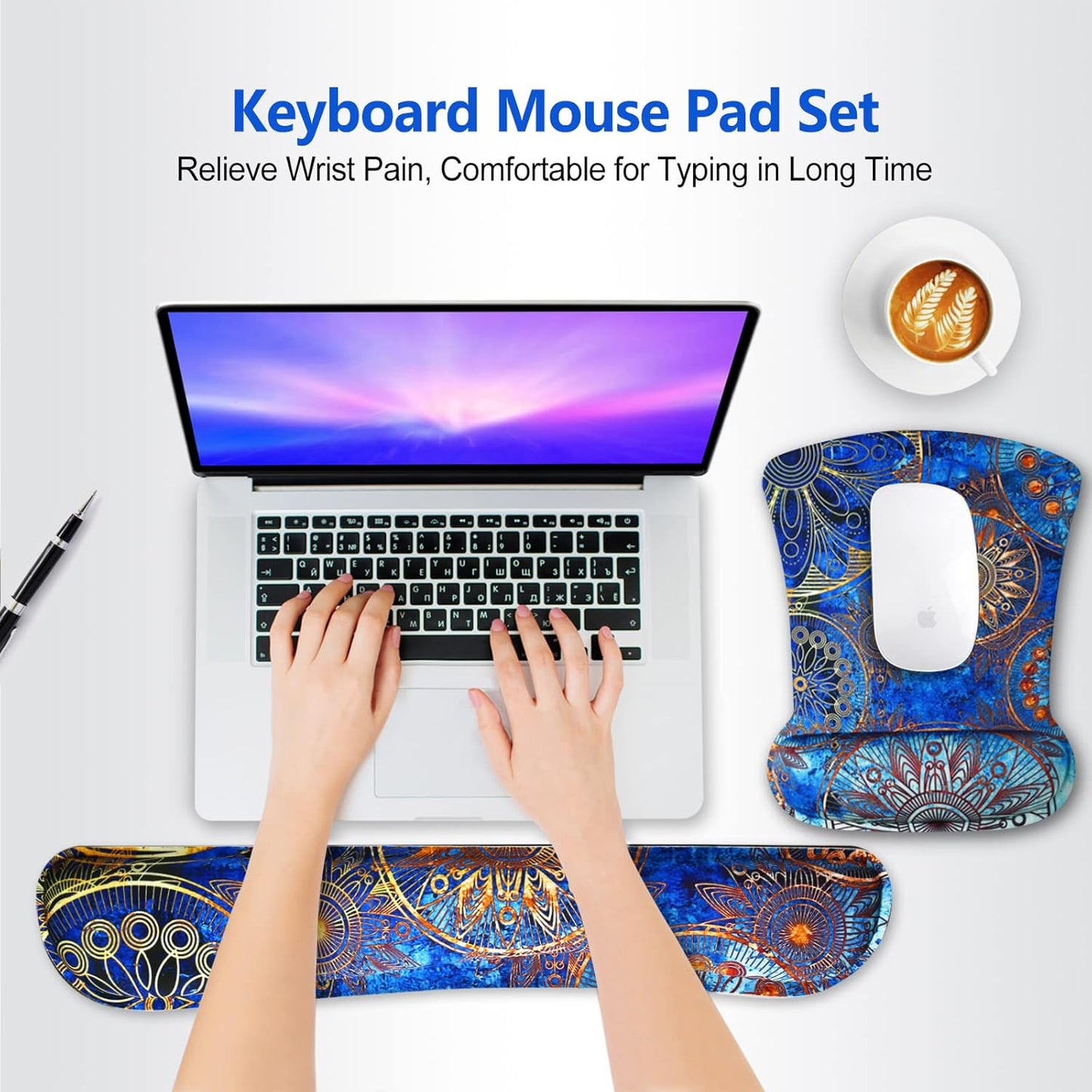 Keyboard Wrist Rest Pad Ergonomic Mouse Pad Set, ToLuLu Gel Mouse Pad Wrist Support for Computer Laptop, Mousepad Keyboard Wrist Support with Memory Foam for Easy Typing Pain Relief, Van Gogh Painting
