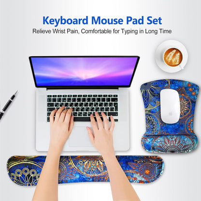 Keyboard Wrist Rest Pad Ergonomic Mouse Pad Set, ToLuLu Gel Mouse Pad Wrist Support for Computer Laptop, Mousepad Keyboard Wrist Support with Memory Foam for Easy Typing Pain Relief, Van Gogh Painting