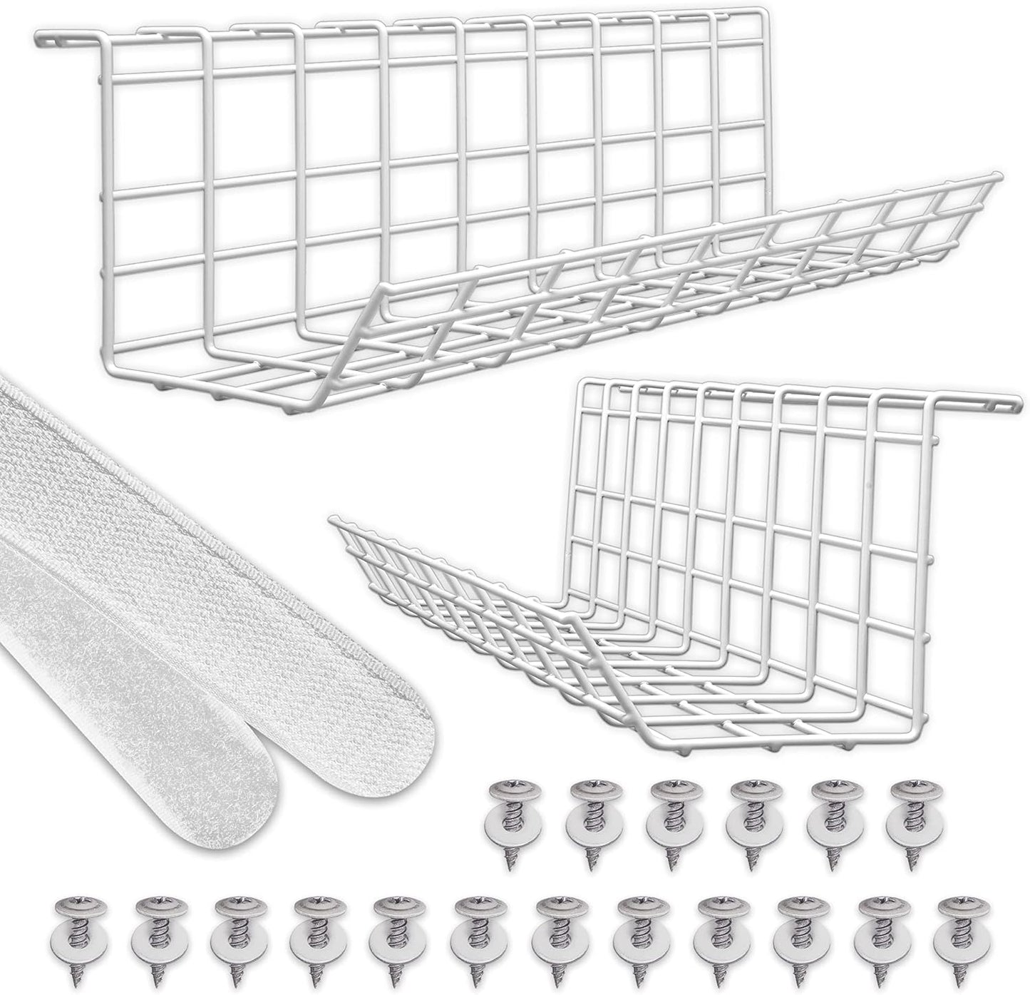 Compact Under Desk Cable Management Tray - Cable Organizer for Wire Management, Desk Wire Organizer, Cable Tray - Black Set of 2x12