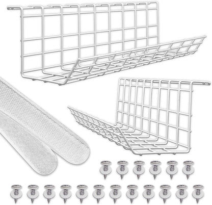 Compact Under Desk Cable Management Tray - Cable Organizer for Wire Management, Desk Wire Organizer, Cable Tray - Black Set of 2x12